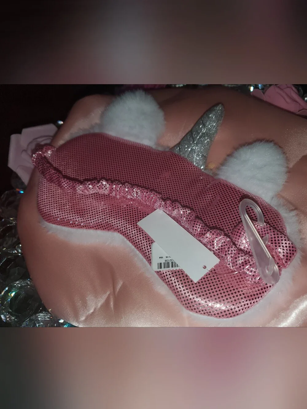 Claire's White Unicorn Eye Mask with Rainbow Holographic Mane and Gold Crown